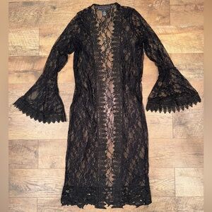 Polly & Esther Black Lace Robe/Cardigan with Bell Sleeves